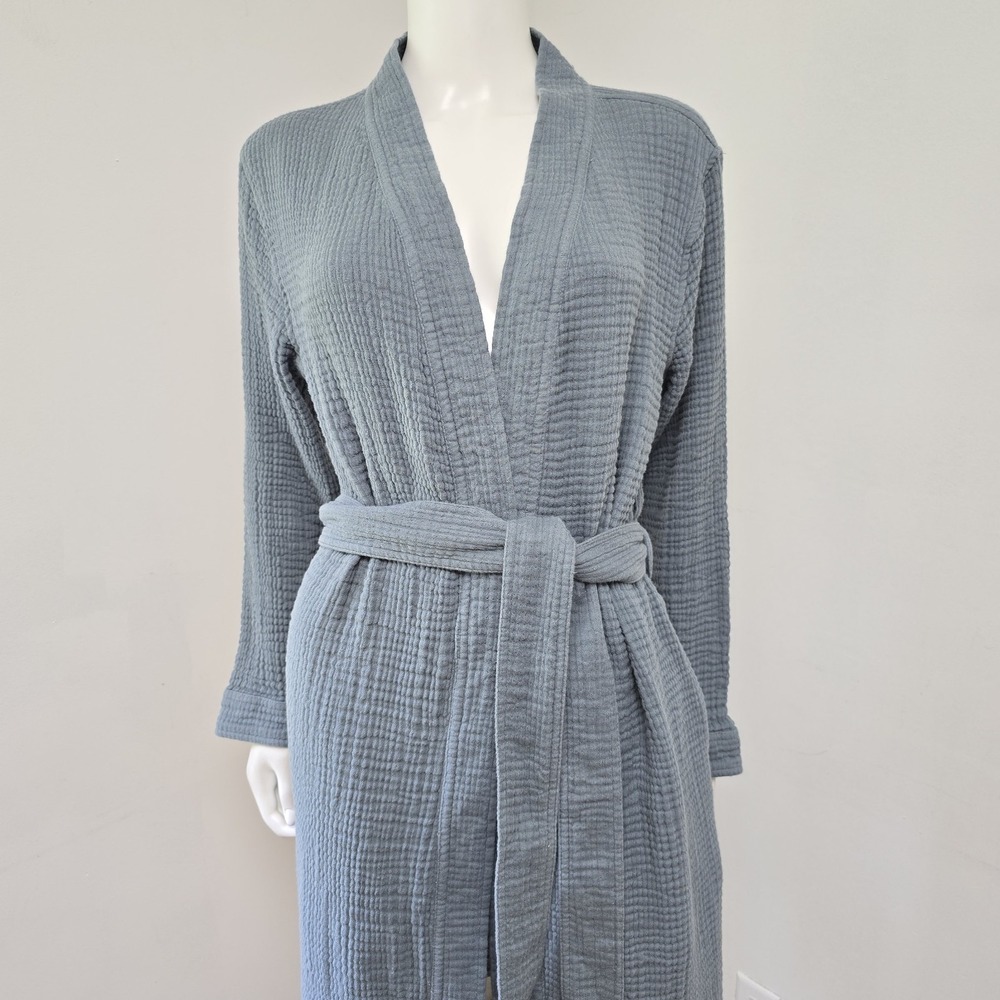 Boll & Branch Dream Robe M 100% Organic Cotton Mineral Unisex Pockets Lounge - Picture 3 of 10